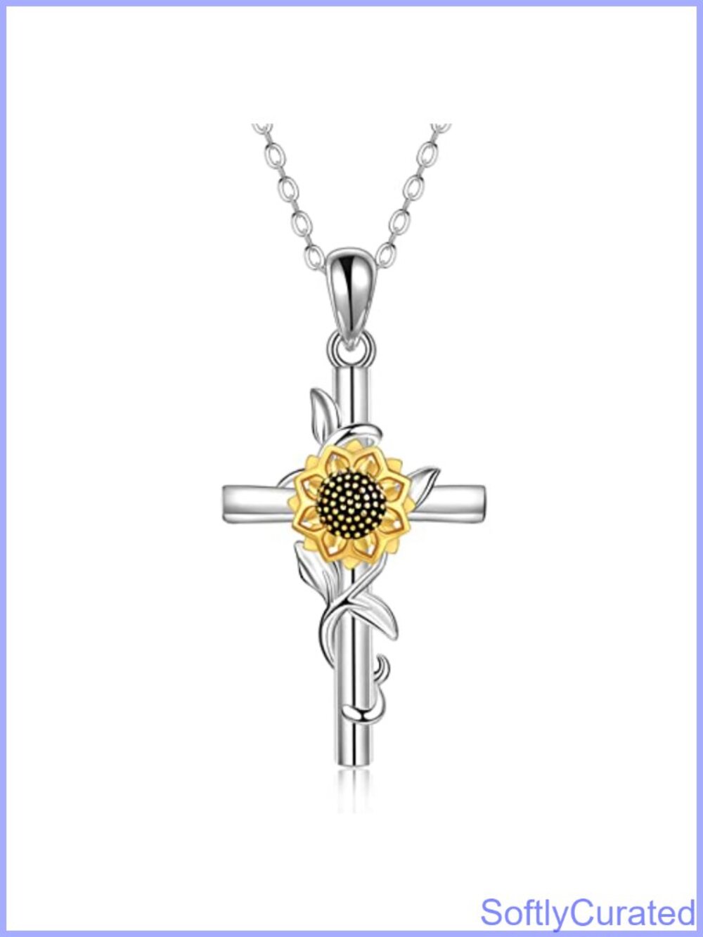Sterling Silver Sunflower Cross Necklace Pendant Women Jewelry Gift